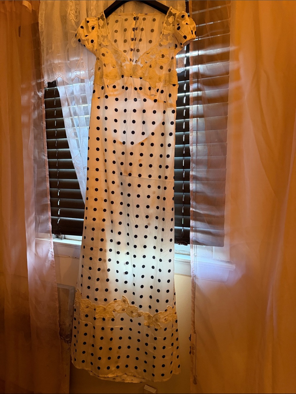 White Polka Dot Midi Dress with Lace Trim